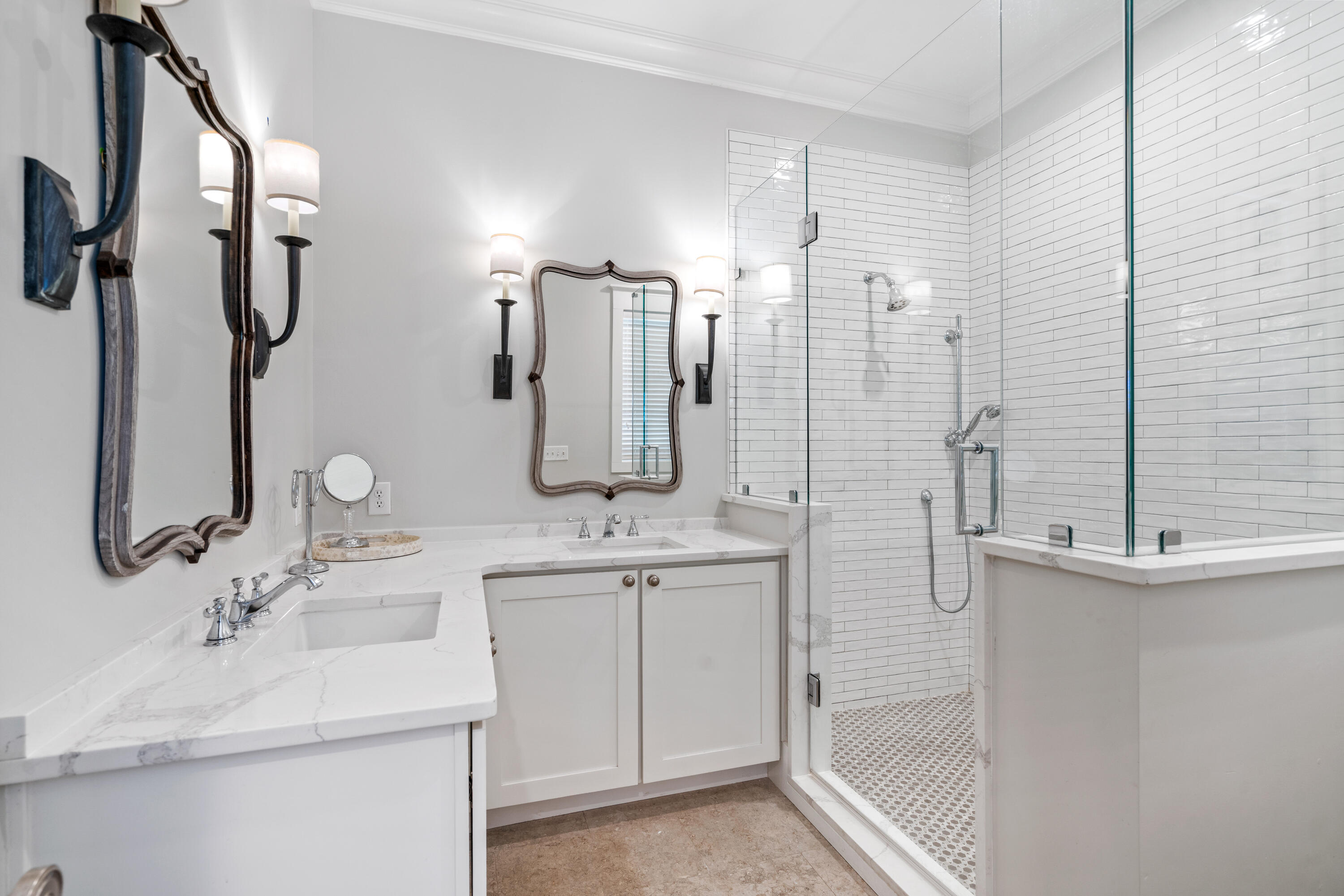 148 Coopersmith Lane Inlet Beach, FL 32461 - Photo 26 of 82 a bathroom with a double vanity sink mirror and shower