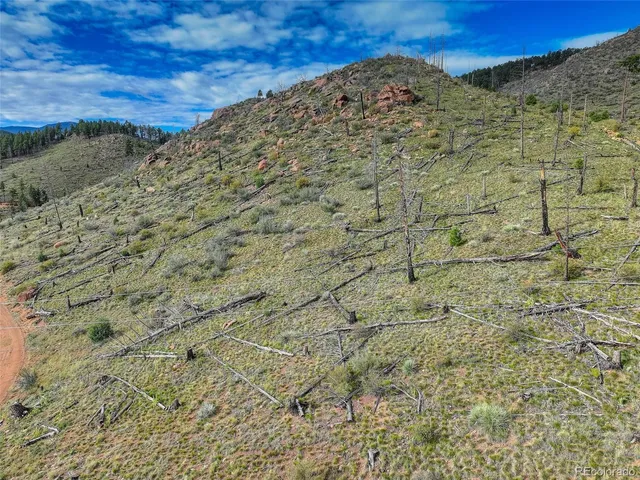 a view of a pathway with a view of city