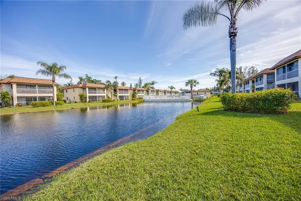 a view of a lake with houses