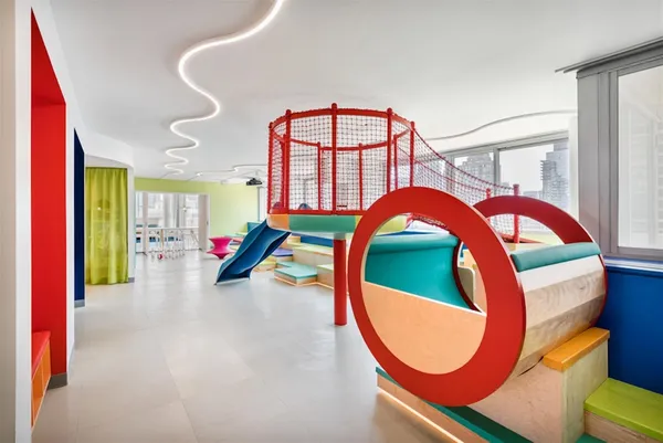 a view of swimming pool with a workspace