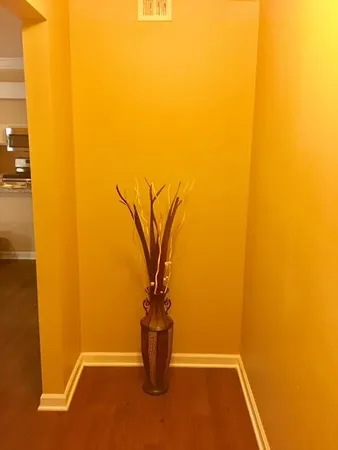 a view of a room with a door