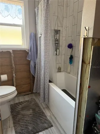 a bathroom with a toilet and a bathtub