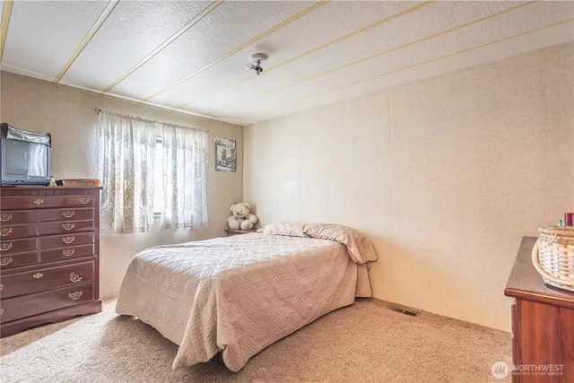 a bedroom with a bed and a dresser