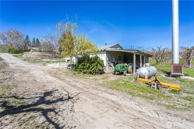 a garden view with a seating space