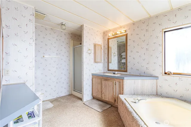 view of bathroom with bathtub and shower