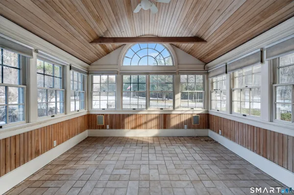 a large room with a large window