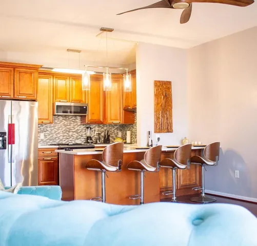 a kitchen with lots of counter top space