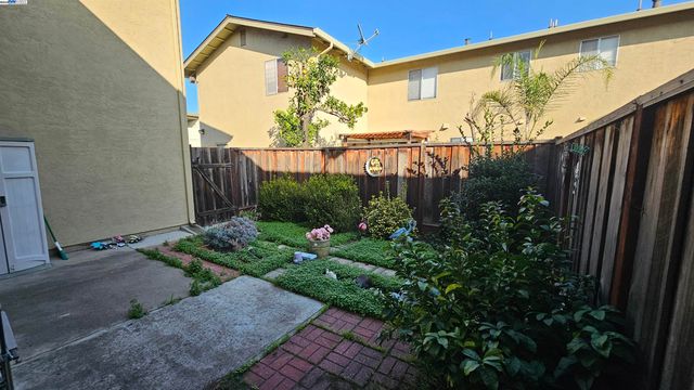 a view of a backyard with potted plants