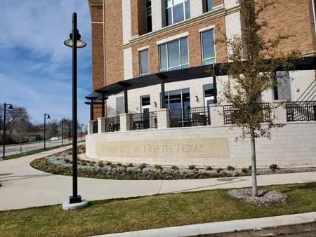 a front view of a building with street