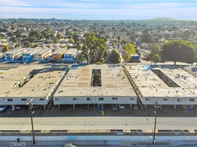 a view of a terrace with a city view