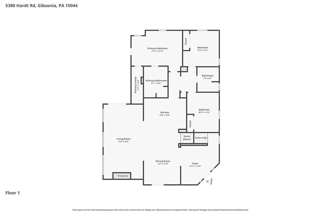 5380 Hardt Road Gibsonia, PA 15044 - Photo 46 of 49 This sprawling first floor plan shows the first floor master, 2 other bedrooms and huge entry.