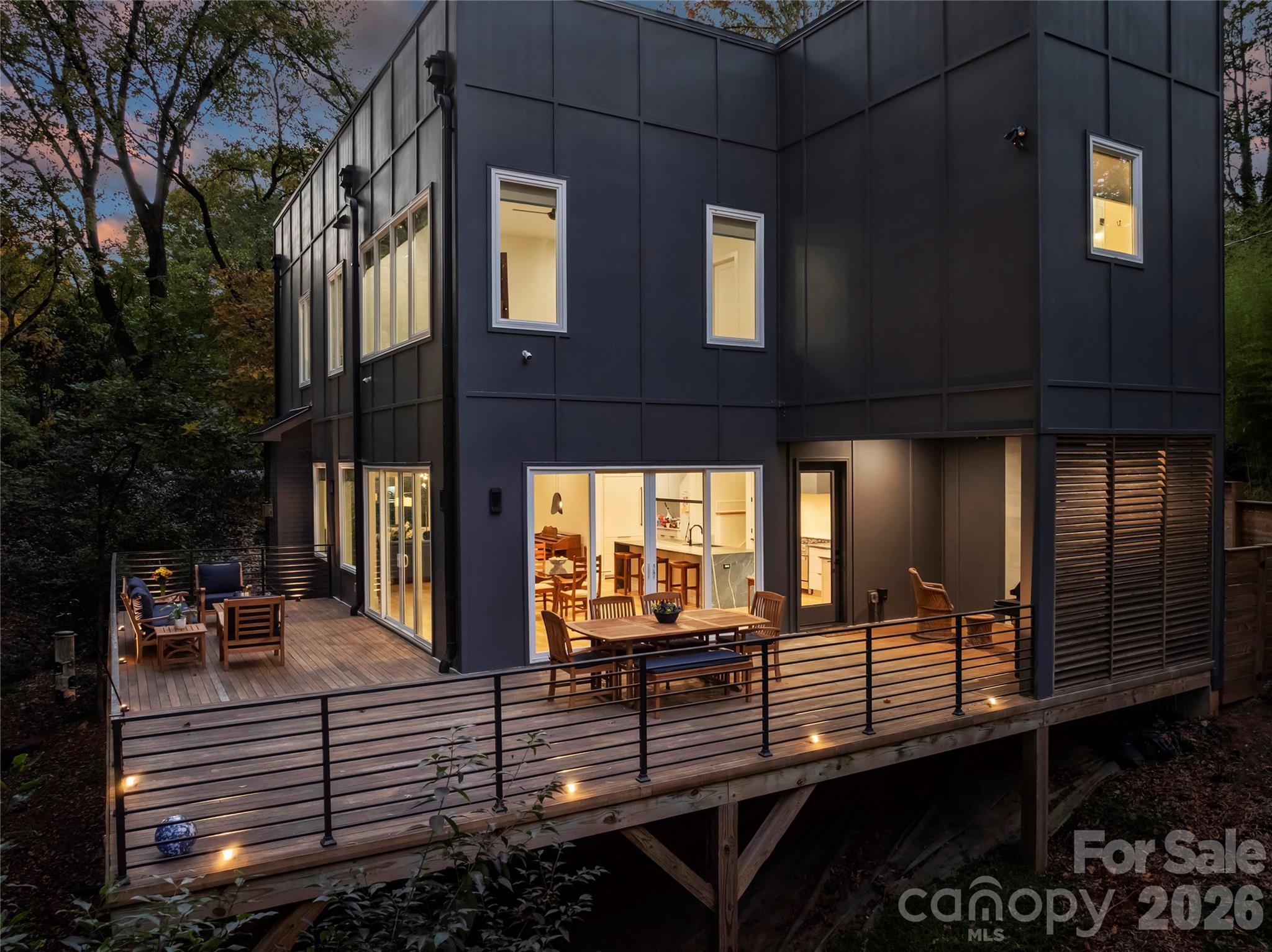 a view of a building with sitting area