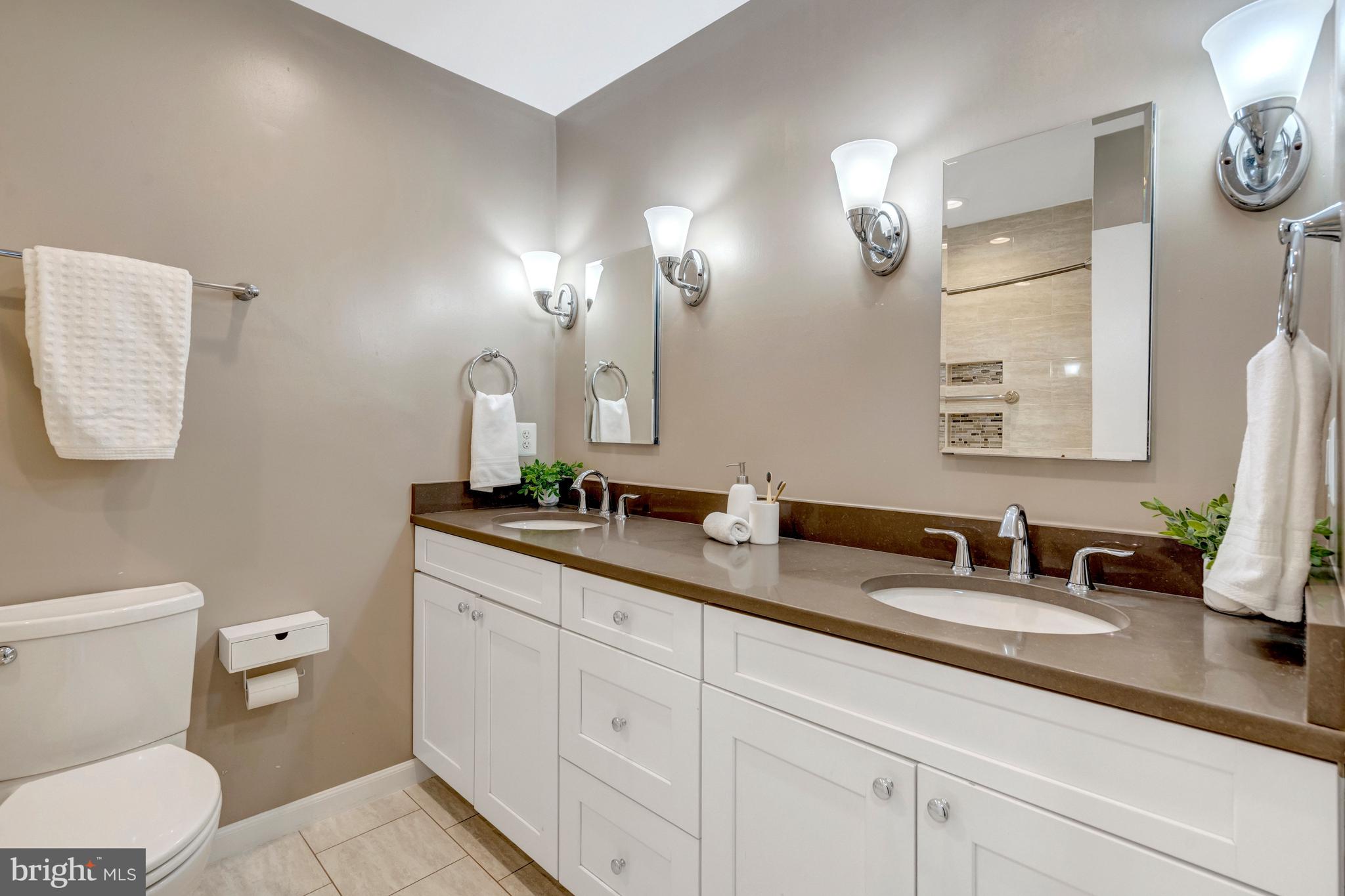 13128 Moss Ranch Lane Fairfax, VA 22033 - Photo 42 of 56 a bathroom with a double vanity sink and a mirror