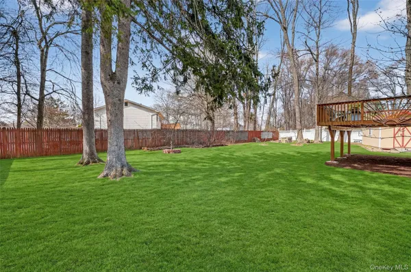 a view of a backyard with large trees