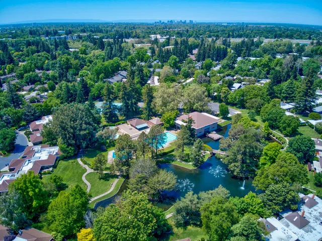 a view of a park with swings
