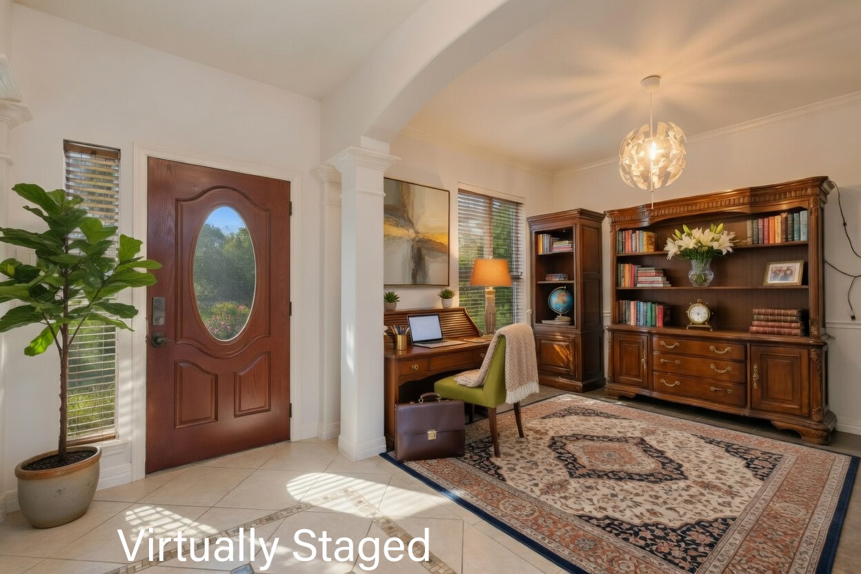 8903 Halder Cove Austin, TX 78717 - Photo 3 of 26 Foyer featuring arched walkways, decorative columns, light tile patterned floors, and hanging lights