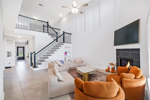 a living room with furniture or stairs and a couch