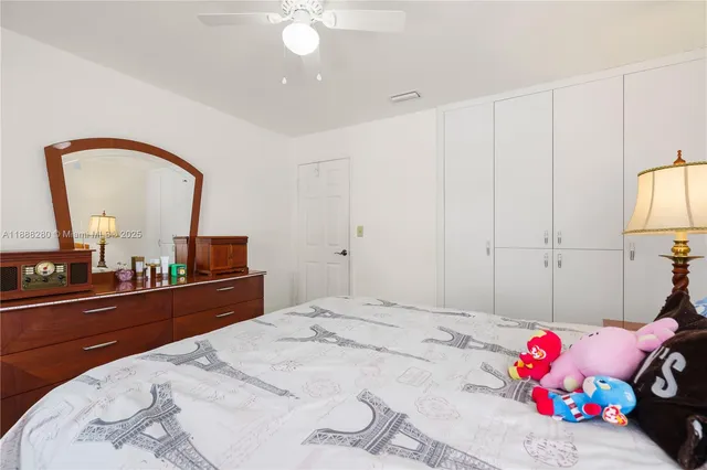 a bedroom with a bed and a dresser