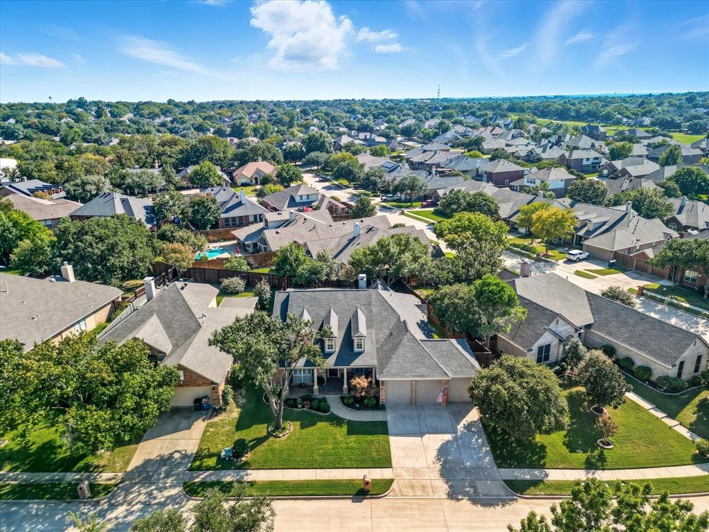 an aerial view of residential houses with outdoor space and street view