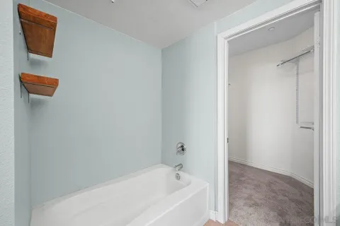 a bathroom with a bathtub and a shower