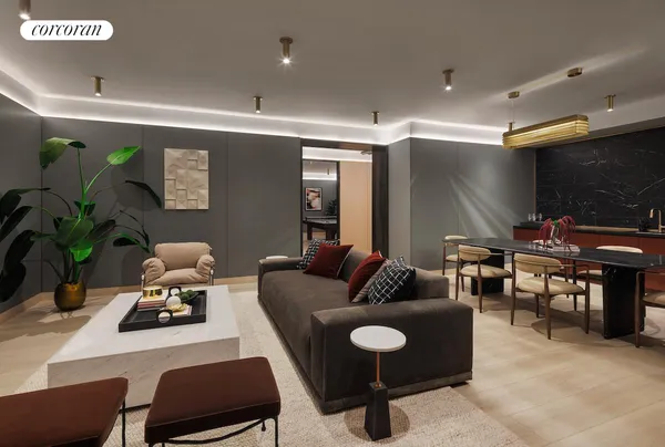 a living room with furniture floor to ceiling window and a flat screen tv