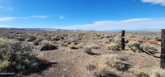 a view of a dry yard with wooden fence