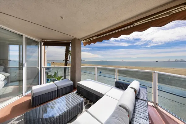 a balcony view with a couch