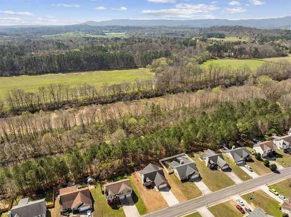 a view of a lake with couches in front of house