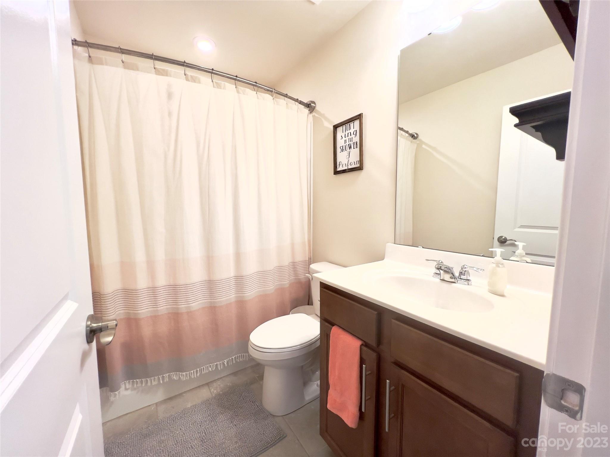 833 Canoe Song Road Fort Mill, SC 29708 - Photo 6 of 12 a bathroom with a sink a toilet a mirror and shower curtain