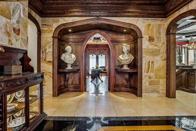 a bathroom with a mirror and a sink