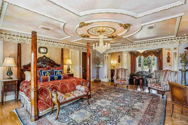 a room with wooden furniture