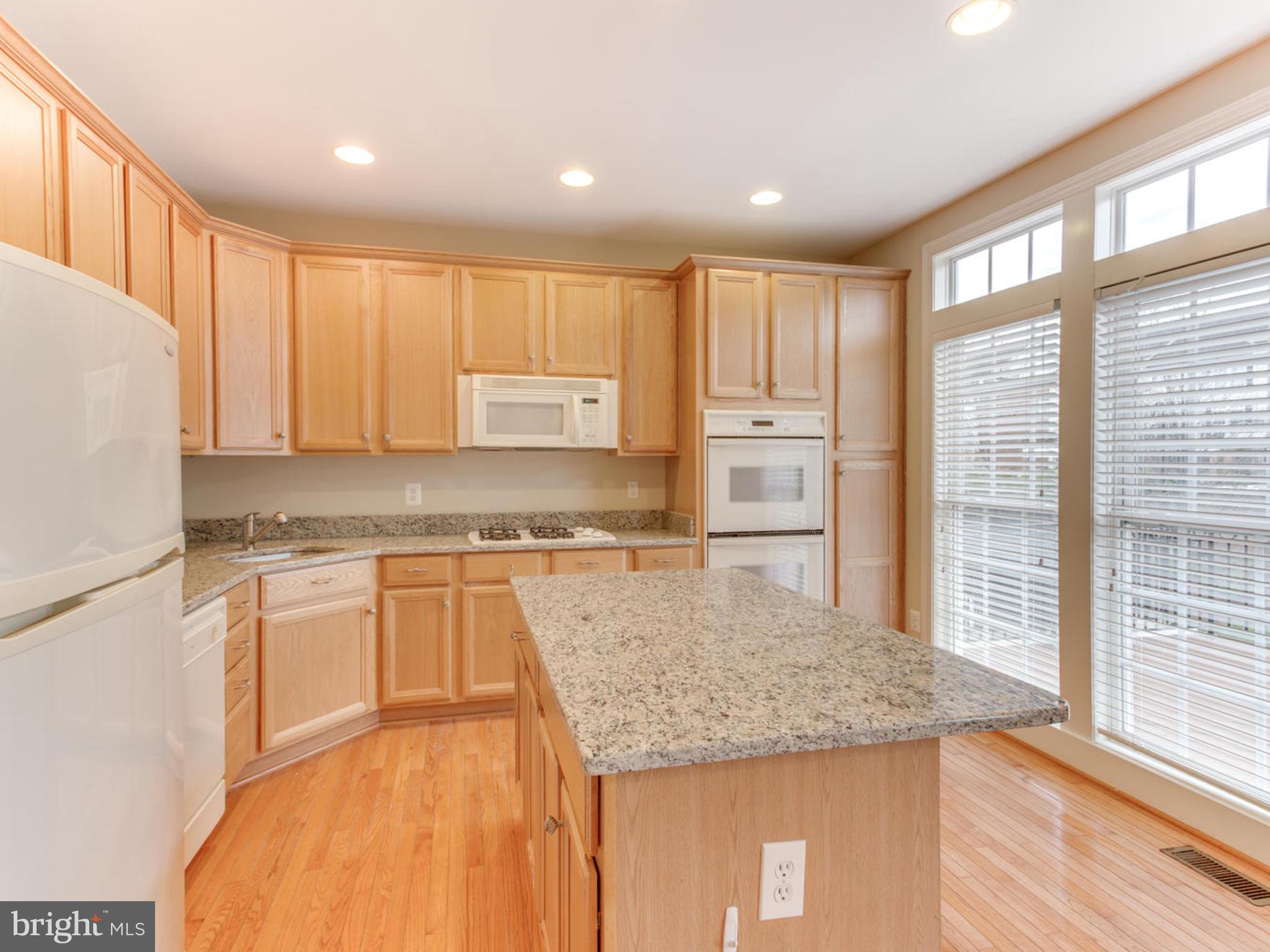 43802 Bent Creek Terrace Leesburg, VA 20176 - Photo 21 of 40 a kitchen with kitchen island granite countertop wooden cabinets a refrigerator a sink and a stove