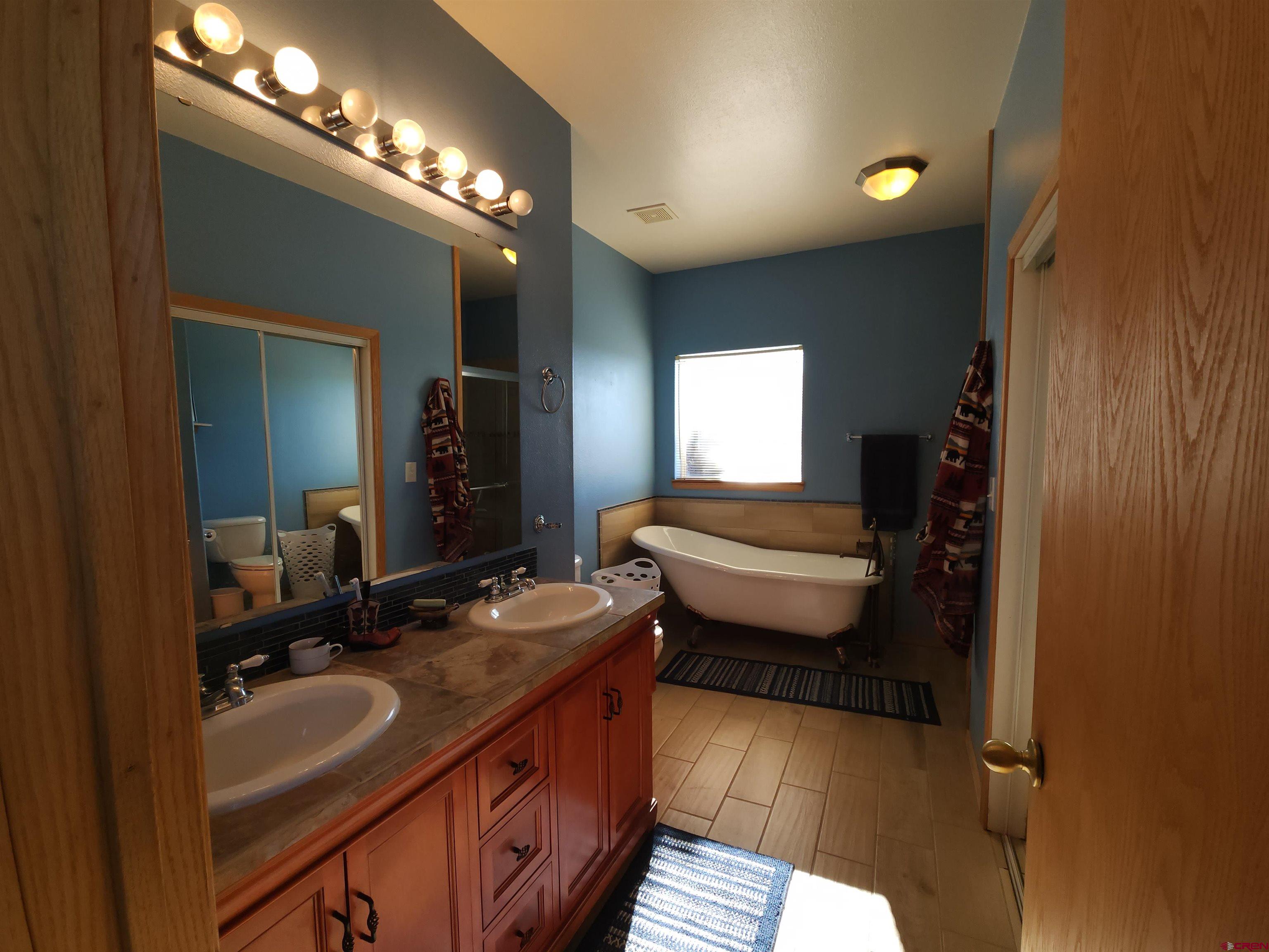 323 Holiday Overlook Crestone, CO 81131 - Photo 4 of 30 a bathroom with a double vanity sink and a mirror