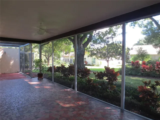 a view of a porch with a yard