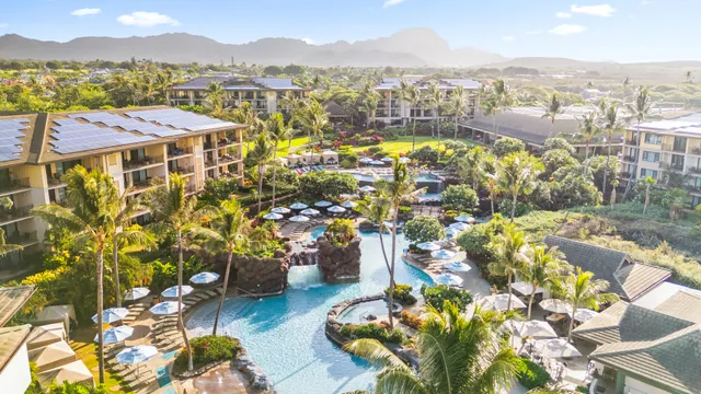 a view of a city with lawn chairs