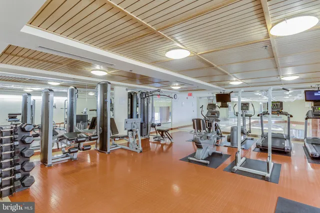 a view of a room with gym equipment