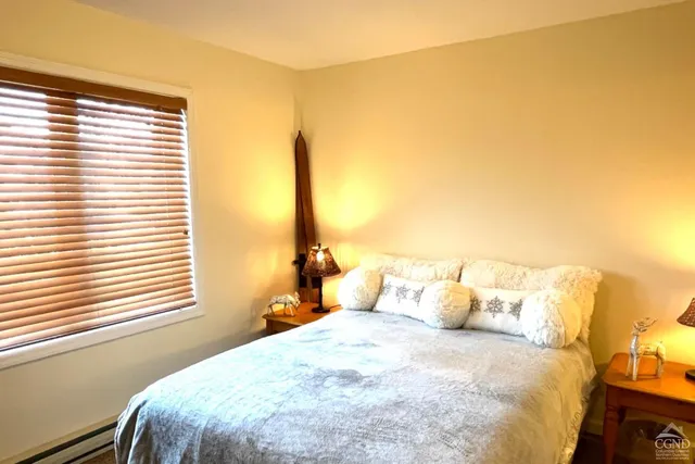 a bedroom with a bed and a dresser