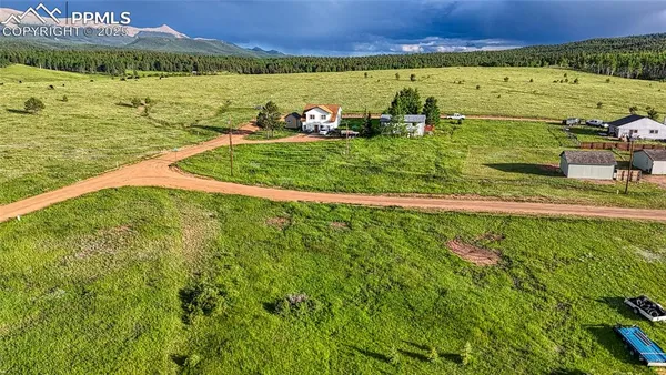 a view of a mountain in the distance in a field