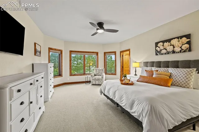 a bedroom with furniture and flat screen tv
