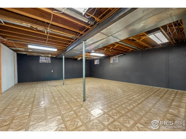a view of a garage with storage