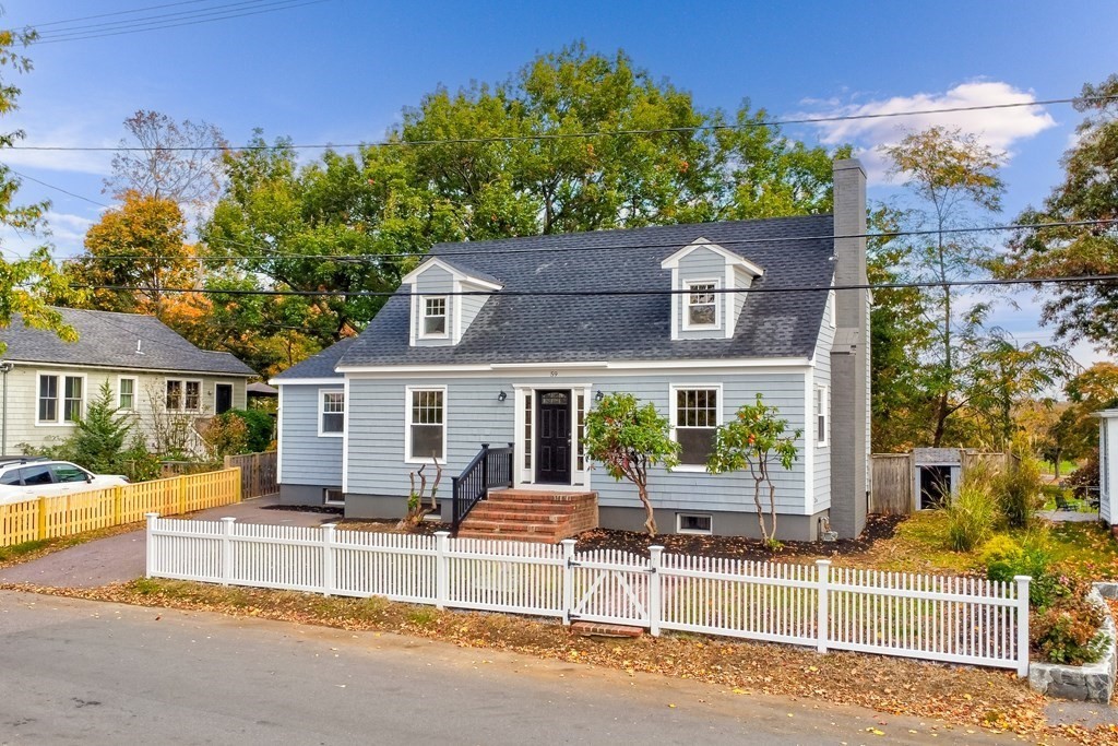 front view of a house with a patio