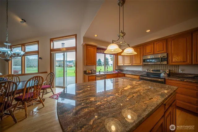 a large kitchen with lots of counter space