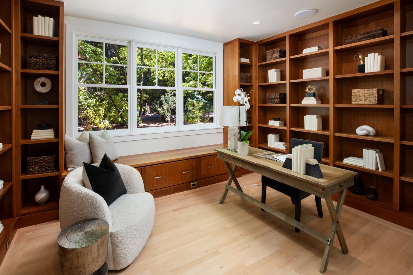 2 Mosswood Way Atherton, CA 94027 - Photo 13 of 38 a living room with furniture and a book shelf