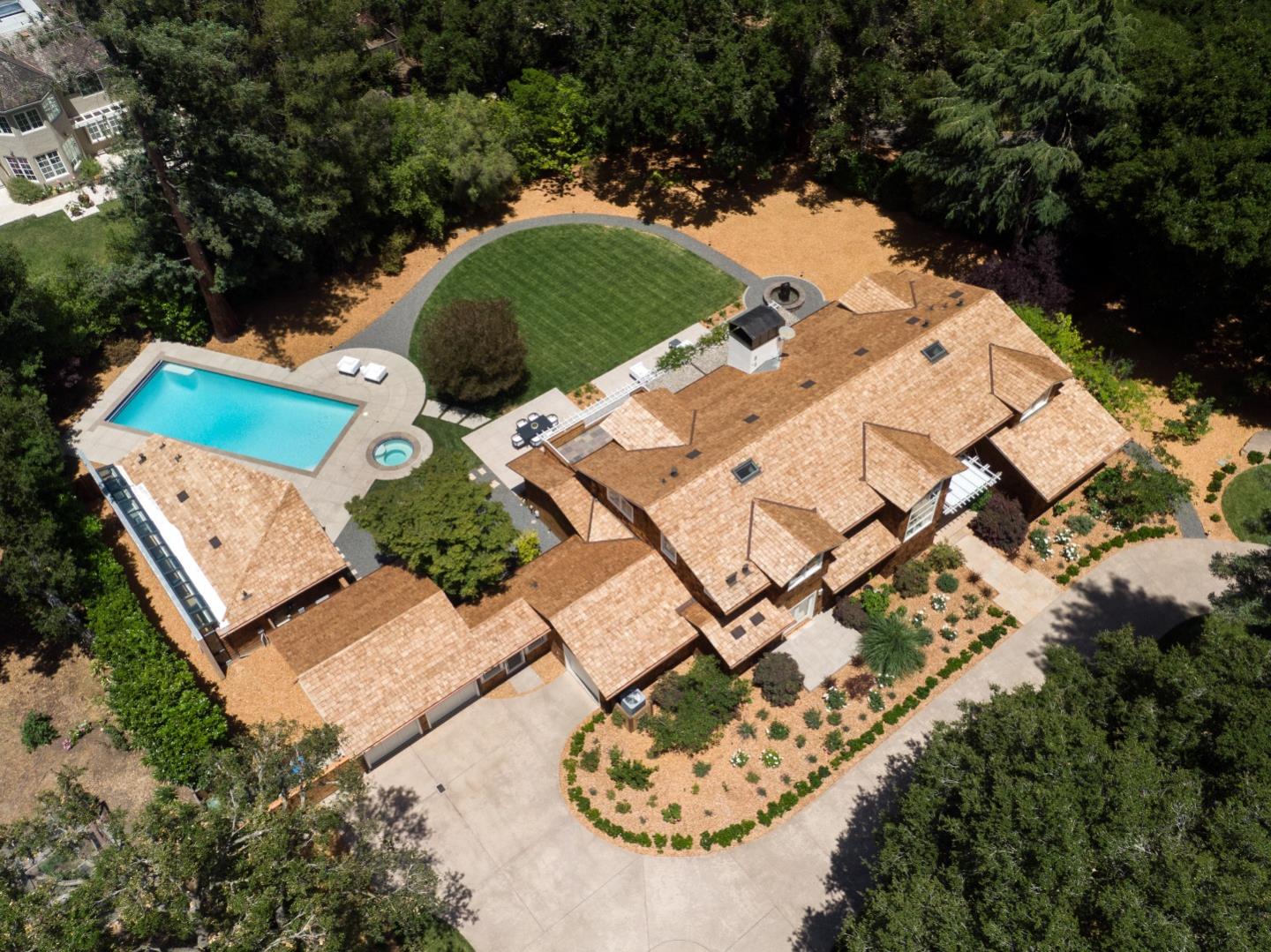 2 Mosswood Way Atherton, CA 94027 - Photo 37 of 38 an aerial view of a house with a yard and trees