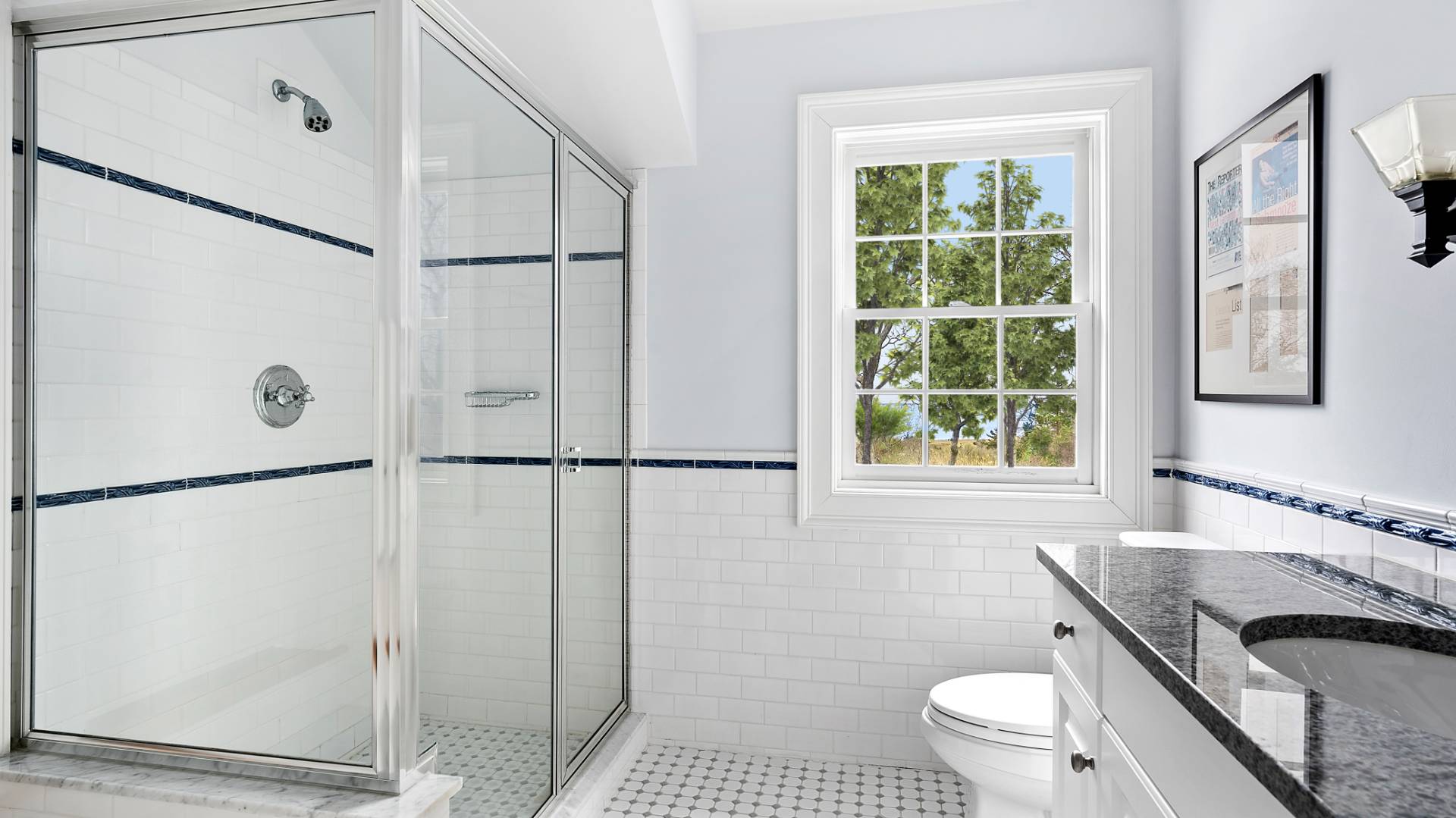 43 Thanet Way East Hampton, NY 11937 - Photo 28 of 34 a bathroom with a granite countertop shower toilet and sink