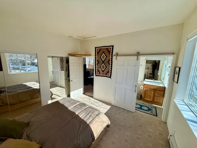 a bedroom with a bed and a couch