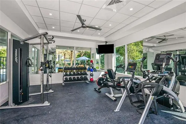 a view of a room with gym equipment