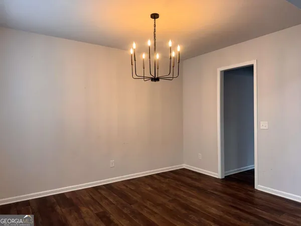 a view of a chandelier in a room