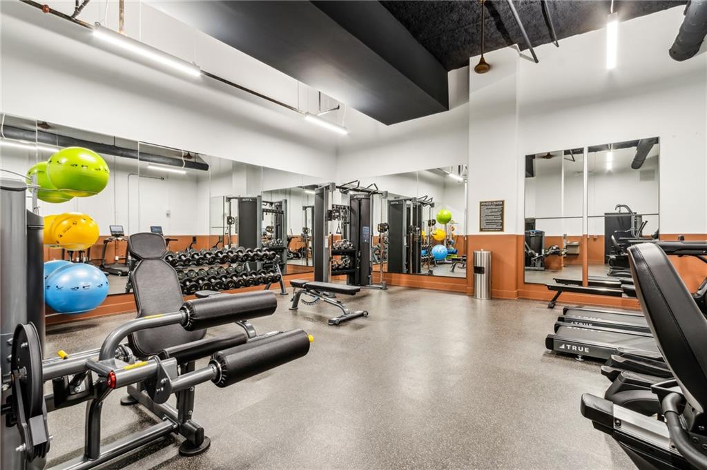 22 Airline Street Southeast, Unit 204 Atlanta, GA 30312 - Photo 33 of 34 a living room with furniture gym equipment and a mirror