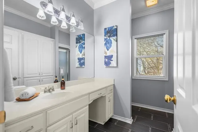 a view of a small space with a window